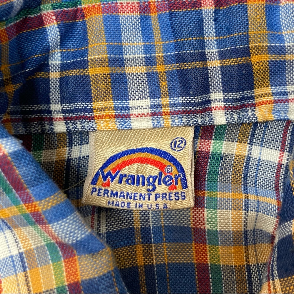 Wrangler Vintage Plaid Pearl Snap Button Down Long Sleeve Shirt Boy’s 12 Kids